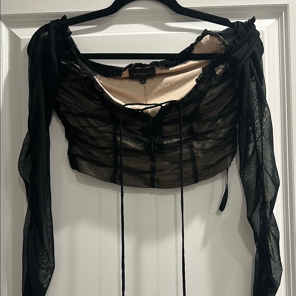 MAJORELLE Black and Tan Sheer Crop Top